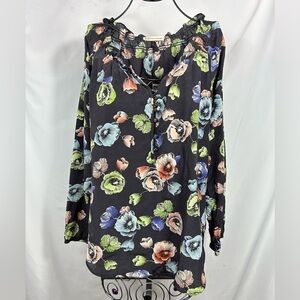 rebecca taylor 100% silk floral long sleeve blouse size 4